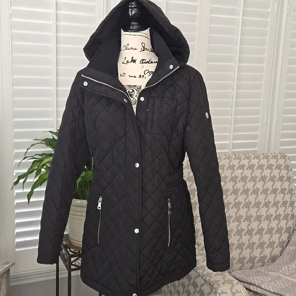LAST CHANCE! Calvin Klein Women's Quilted Black Hooded Jacket - Picture 1 of 16